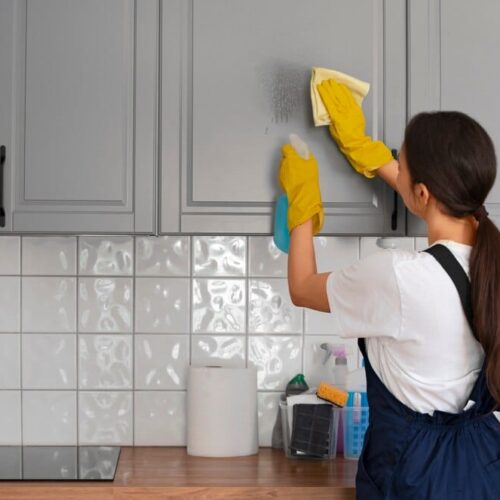 medium-shot-woman-cleaning-home_23-2150453301 A woman wearing gloves providing house cleaning services in a kitchen near Phoenix.